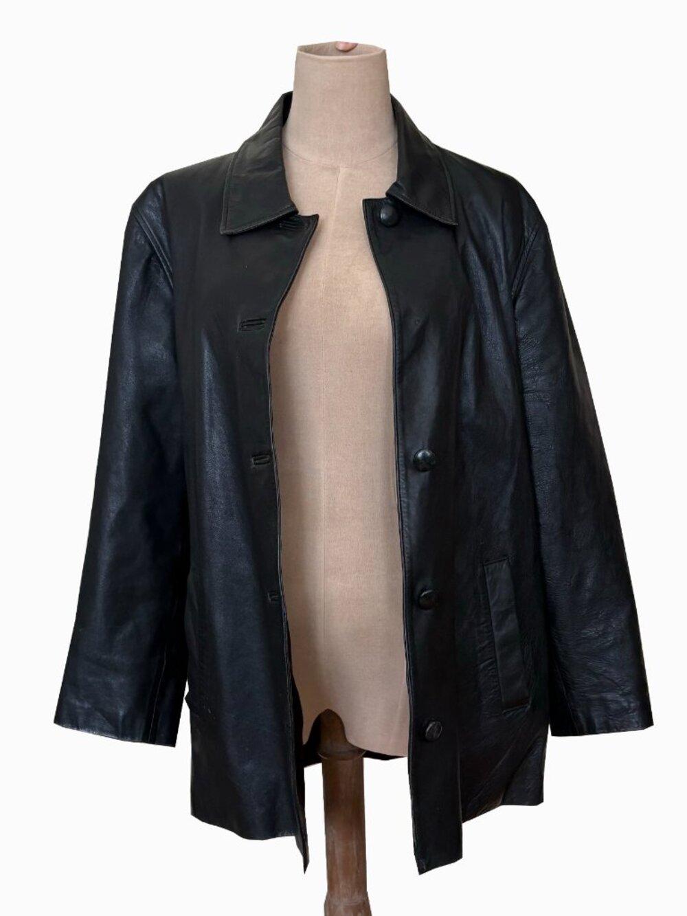 Black Vintage Button-Up Ecuadorian Artisan Handcrafted Leather Jacket